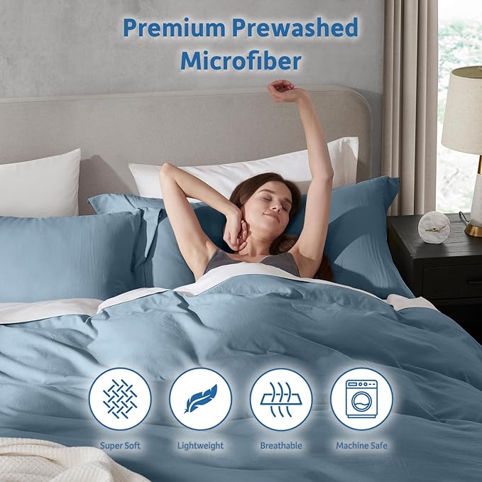 Nestl Stone Blue California King Duvet Cover Sets - Soft Prewashed Cal King Duvet Cover, 3 Piece, with Zipper Closure, 1 Duvet Cover 104x98 inches and 2 Pillow Shams