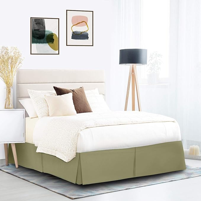 Nestl Green Bed Skirt Queen Size - Queen Bed Skirt 14 Inch Drop - Brushed Microfiber Bed Skirts - Hotel Quality Pleated Bed Skirt - Shrinkage & Fade Resistant