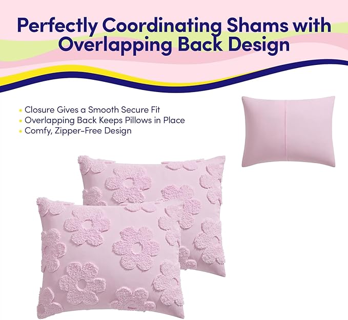 Kids Full Size Bed in a Bag Tufted Comforter & Sheet Set – Complete Bedding Set with Corner Strap Fitted Sheet, Ultra Soft Lightweight All Season Comforter, Girls Bedroom, Dorm, Guest Room
