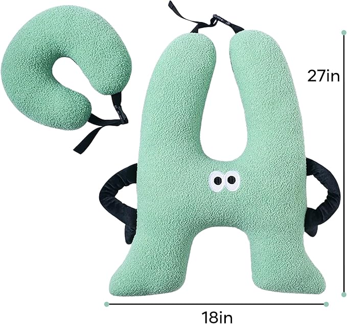 Car Pillow for Kids,H-Shaped Adjustable Travel Neck Pillow for Sleeping,Soft Plush Support for Head & Neck, Long Road Trip Essentials for Boys Girls(Green)