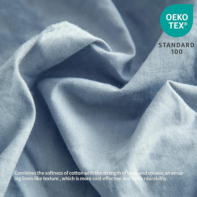 BISELINA French Linen Bed Skirt with Pleated Frills 14-Inch Tailored Drop Natural Flax Cotton Blend Dust Ruffle Soft Cozy Farmhouse Bedding (14" Queen, Dusty Blue)