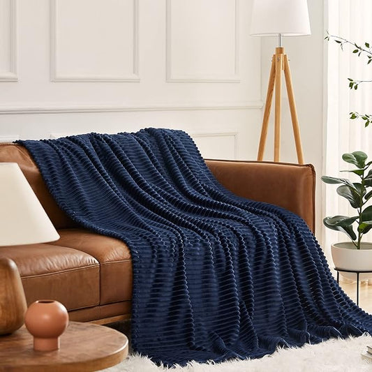 KMUSET Fluffy Blanket Throw - Single-Layer Lightweight & Warm, All-Season Home Decor,Home Decor,Cozy Blankets and Throws,Navy Blue, 108"x90"