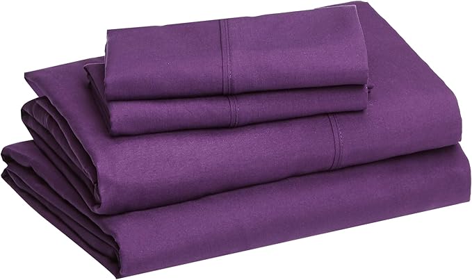 Amazon Basics Lightweight Super Soft,Comfortable Easy Care Microfiber 4 Piece Bed Sheet Set with 14-Inch Deep Pockets,Queen,Plum,Solid,(Pack of 4)