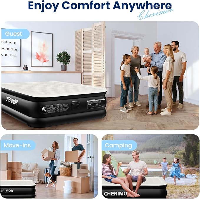 Air Mattress Queen with Built in Pump, Inflatable Blow Up Mattress 18" Raised, Multi-Layer Leakproof, Heavy-Duty Support 800 lbs, Air Bed Queen Size for Home Guests Camping, 3-Min Inflation