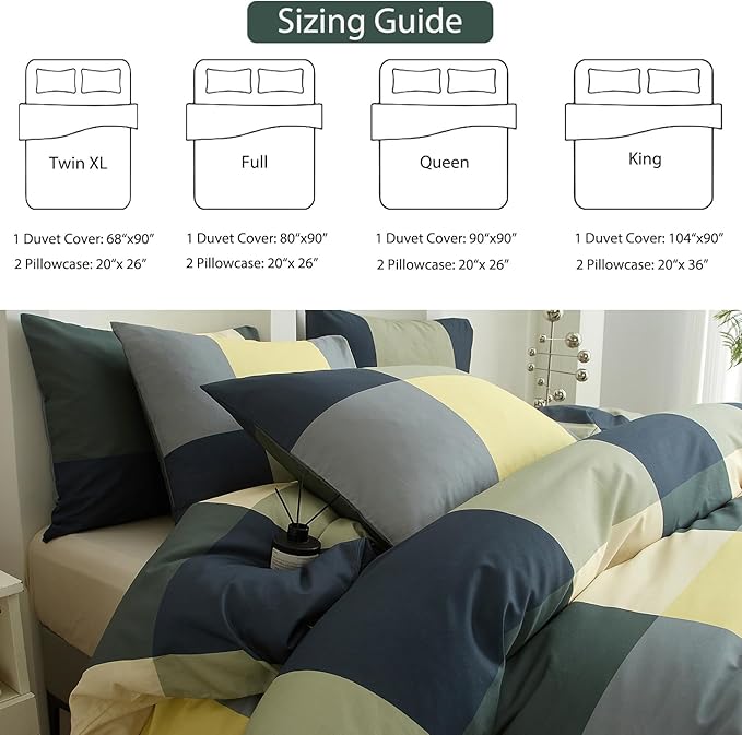 mixinni Multicolor Checkered Duvet Cover Set Twin Size - Modern Geometric Plaid Bedding Set with 2 Pillowcases, Soft Premium Cotton Duvet Cover for Boys, Men & Teens, with Zipper Ties(Twin Size)