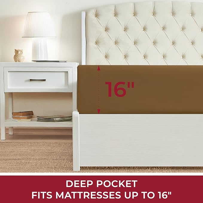 Mellanni Twin XL Fitted Sheet - Iconic Collection Bedding Sheets with up to 16 inch Deep Pocket - Soft & Cooling - Fade & Stain Resistant - 1 PC (Twin XL, Mocha)