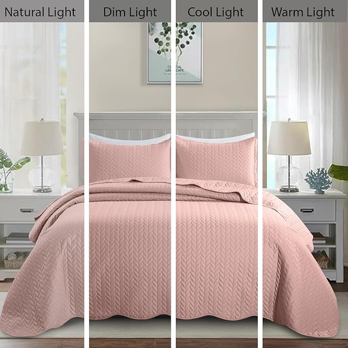 MOONLIGHT20015 Twin Quilt Bedding Set (68” x 86”) - Bulk Pack of 10 Wholesale for Hotels, Guest Bedroom & Airbnbs - Lightweight Microfiber Reversible Embossed Quilts Bedspreads (Peach)