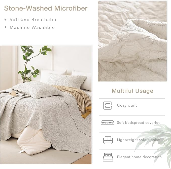 Masaca Oversized King Bedspread 128"x120",Wheat California King Quilt Bedding Set Oversized 3 Pieces Soft Lightweight Crinkled Farmhouse Extra Large Bedspread & Coverlet Sets for All Season