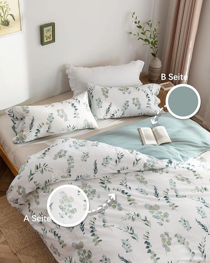 MILDLY 155x200 Duvet Cover Set 100% Washed Cotton Comforter Cover with 1 Pillow Shams 80x80