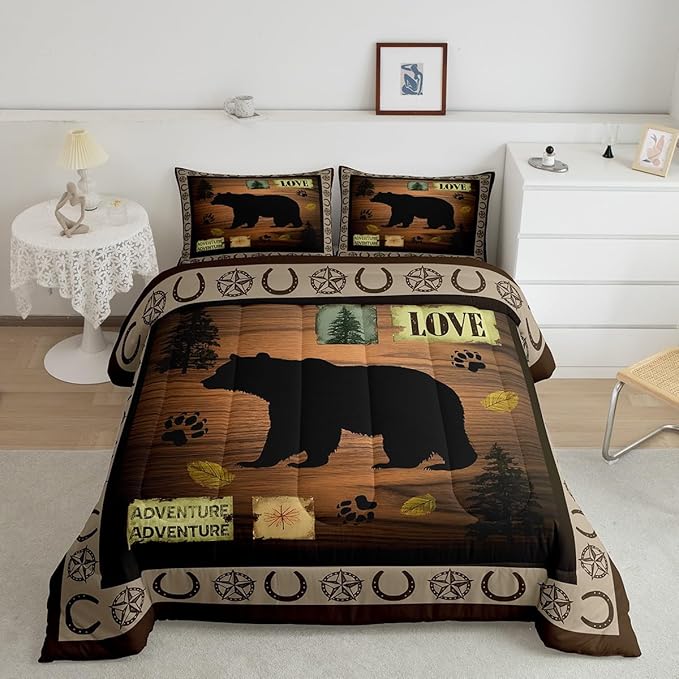 Feelyou Kids Bear Rustic Bedding Set Full Size, Texas Star Comforter Set Western Farmhouse Comforter for Kids Boys Girls Countryside Duvet Insert Room Decor Microfiber Bed Set
