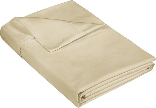 400 Thread Count 100% American Grown Cotton Flat Sheet - Cooling Sheets - Queen Sheets - Luxury Sateen Weave - Queen Flat Sheet Sold Separately - Sand Flat Sheet Only (Queen, Moroccan Sand)