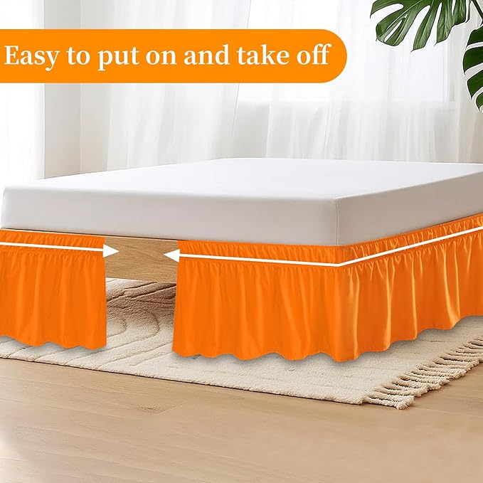 GIBZ Adjustable Wrap Around Ruffled Bed Skirt, Elastic Dust Ruffles Easy Fit Wrinkle & Fade Resistant, Machine Washable, Twin 16" Drop, Black
