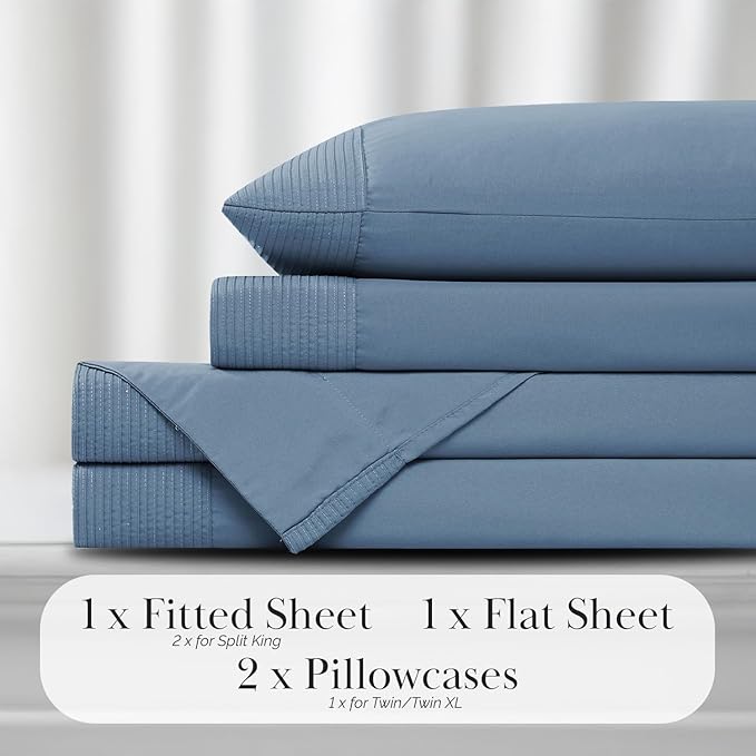Southshore Fine Living, Inc. Deep Pocket California King Sheet Set with 21" Deep King Fitted Sheet, King Size Pillow Cases Set of 2 | Hotel Luxury Quality | Easy Care Microfiber Sheets | Coronet Blue