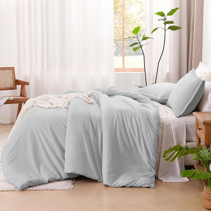 Litanika Comforters Twin XL Size Light Grey, 2 Pieces Lightweight Solid Bedding Set & Collections, All Season Fluffy Bed Set (68x92 Inches Comforter & 1 Pillowcase)