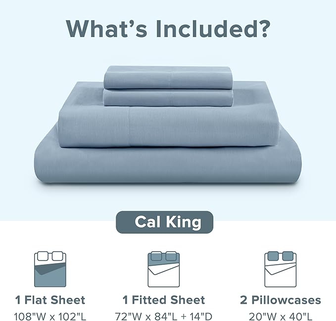 Comfort Spaces 100% Cotton Sheet Set Breathable, Lightweight, Soft with 14" Elastic Pocket Fits up to 16" Mattress, All Season Cozy Bedding, Matching Pillow Case, Cal King Blue 4 Piece