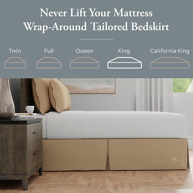 Bed Maker’s Never Lift Your Mattress Bed Skirt, Designed for Box Spring Beds, Split Corners, 14 Inch Drop Length, King, Mocha