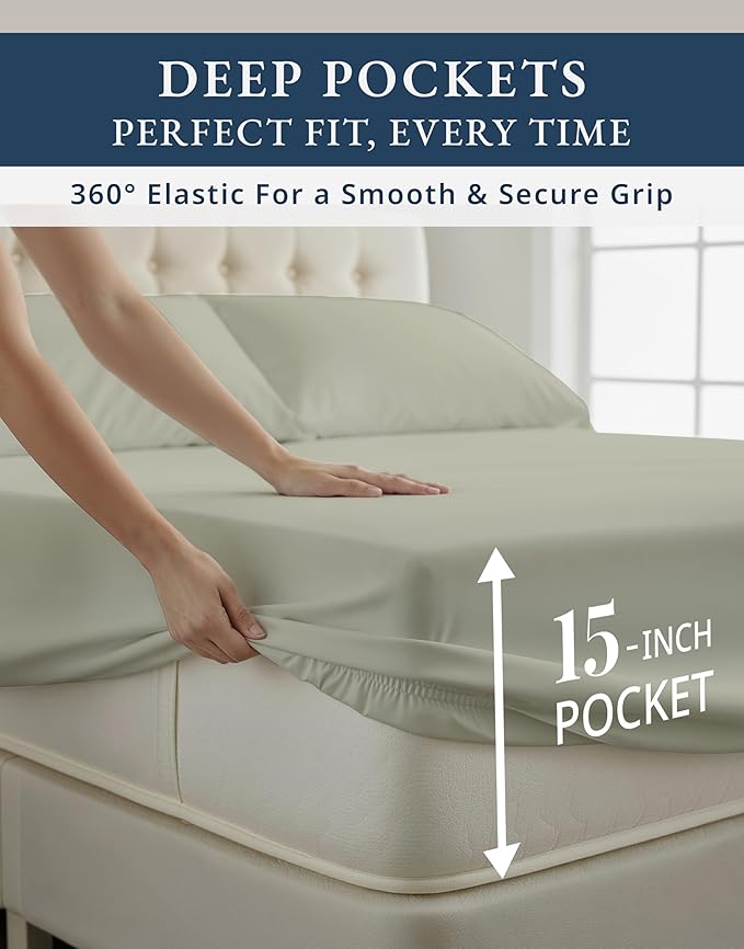 LANE LINEN 100% Egyptian Mercerized Cotton Twin Sheets Set, Eco Friendly Sustainably Produced No Pill Fade Resistant 15 Iinch Deep Pocket Cotton Sheets Twin - Mineral