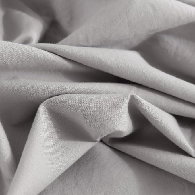 NEXHOME PRO Duvet Cover Set Kids Twin Size Linen Feel Textured Organic Natural 100% Washed Cotton Duvet Cover 2 Pieces Bedding Set with Zipper Closure, Breathable, Soft, Light Grey (No Comforter)