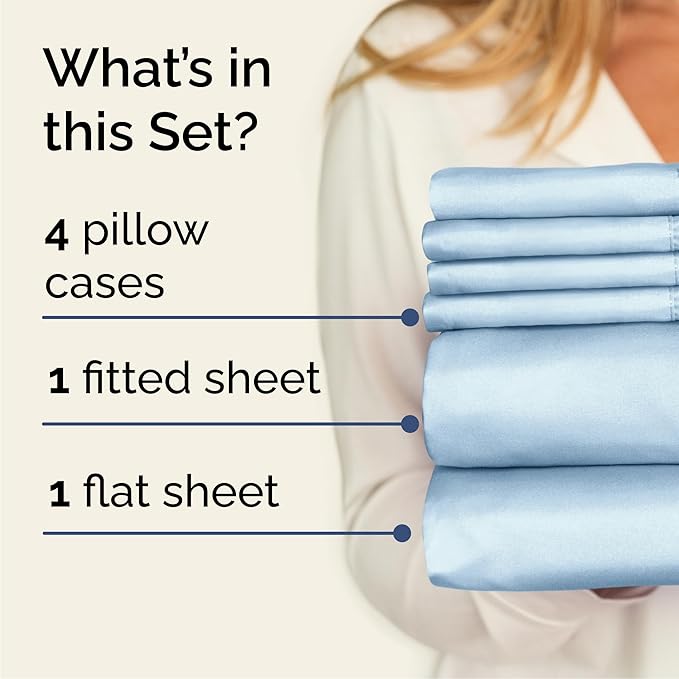 Cal King 6 Piece Sheet Set - Comfy Breathable & Cooling - Ultra Soft Hotel Luxury Bedding Set w/ 8-16 Inch Deep Pockets - 1 Flat & 1 Fitted Sheet & 4 Pillowcases - Wrinkle Free & Easy Care - Baby Blue