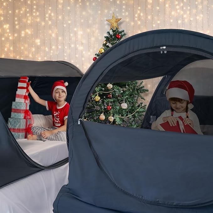 Alvantor® Pop Up Bed Tent Queen No Assembly, Queen Size Bed Canopy Blackout and Breathable Mesh Sleeping Tent Lightweight Portable Dream Tent with Carry Bag Dream Tent for Kids and Adults- Black