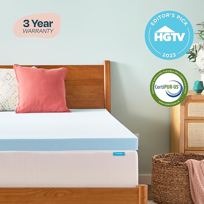 Linenspa Memory Foam Mattress Topper, Small Twin Size - 3 Inch Gel Infused Memory Foam - Plush Feel - Cooling and Pressure Relieving - CertiPUR Certified