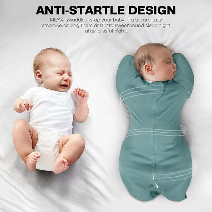 MEXXI Swaddle Baby Sleep Sack With Arms Up, 2 Pack Baby Transitional Swaddle with Double Zipper,0.5 TOG