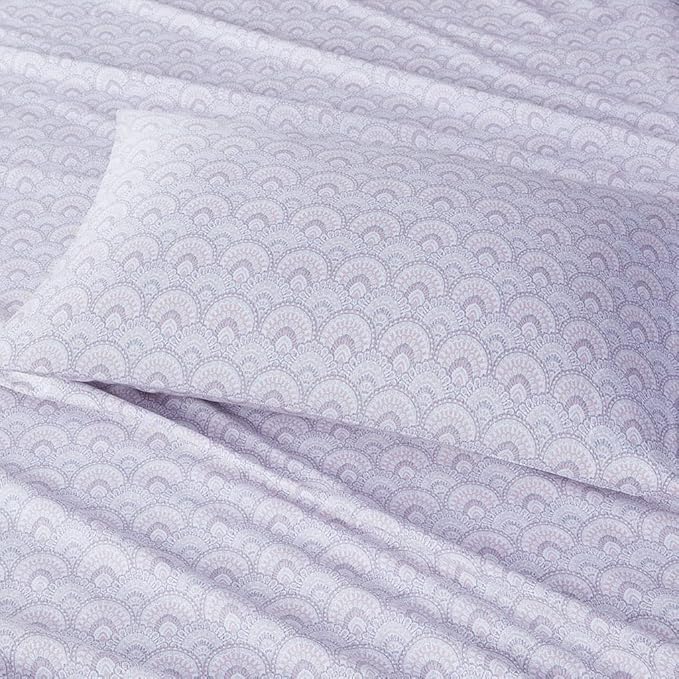 Comfort Spaces 100% Cotton Sheet Set Breathable, Lightweight, Soft with 14" Elastic Pocket Fits up to 16" Mattress, All Season Cozy Bedding, Matching Pillow Case, Queen Tabitha Purple 4 Piece