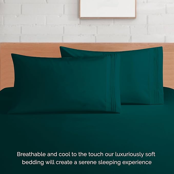 Elegant Comfort Luxurious 1500 Premium Hotel Quality Microfiber 4-Piece Sheet Set, 18-24 Inches Deep - Extra Deep Pocket Sheets - Ultra Soft 4PC Deep Pocket Sheets, Queen, Marine Teal