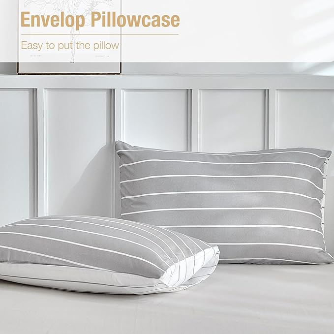 Lekesky Striped Duvet Cover King Size, Grey Striped King Duvet Cover Set, Soft Microfiber King Comforter Cover 3 Pieces Grey Bedding Sets with Zipper Ties & 2 Pillowcases 20"x36"