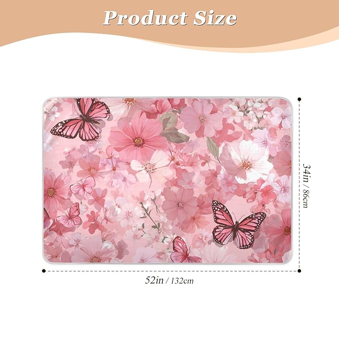 Waterproof Bed Pad Reusable Changing Pad Toddler Mattress Protector Large Pee Pad Baby Diaper Pad Soft Washable Liner Floral Pink Butterflies
