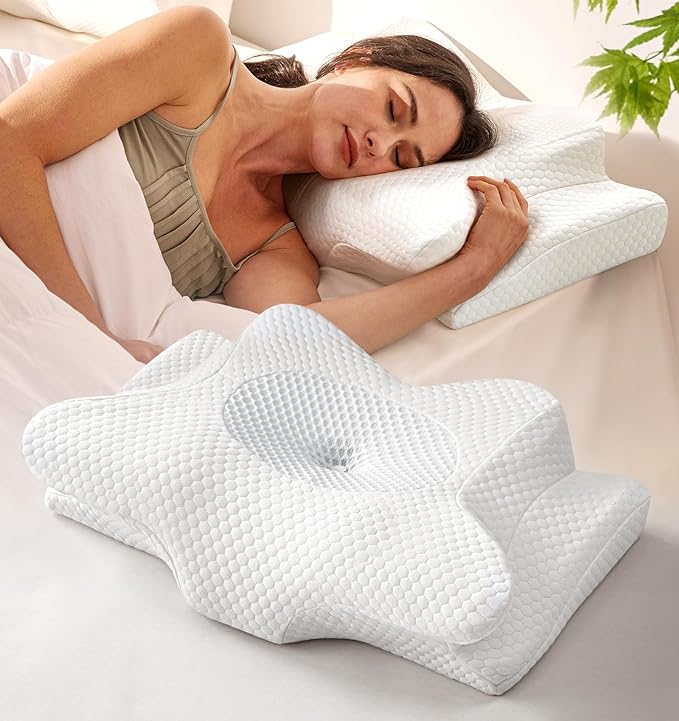 Emircey Clinical-Level Relief Cervical Neck Pillow for Sleeping, Ergonomic for Back Stomach Sleepers, Orthopedic Contour Memory Foam Pillow for Side Sleepers,Cooling Pillow for Neck Relief, White,King