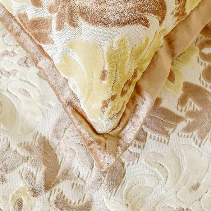 The HomeCentric King/Queen/Twin Beige Decorative Full 68"x18" Bed Runner with Two Pillow Cover, Damask Bed Scarf on Velvet Fabric - Emmeline