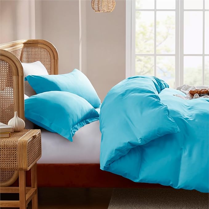 Nestl Twin Duvet Cover Set with Comforter Insert - Bright Blue 3 Piece 68x90 Duvet Cover & 1 Pillow Sham with White Quilted Down Alternative Comforter, Ultra Soft, All Season