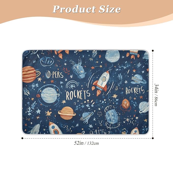 Waterproof Bed Pad Reusable Changing Pad Toddler Mattress Protector Large Pee Pad Baby Diaper Pad Soft Washable Liner Dark Blue Space Rockets Planets Stars