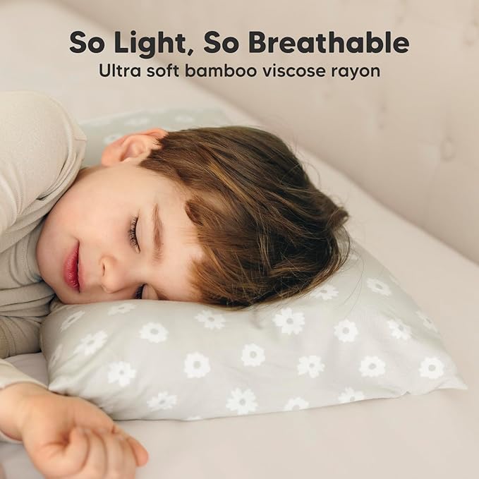 KeaBabies Toddler Pillow with Pillowcase - 13x18 My Little Cuddly Kids Travel Pillows for Sleeping, Nap, Viscose from Bamboo Nursery Pillowcase, Soft & Breathable, Toddler 2-5 Years Old (Meadow)