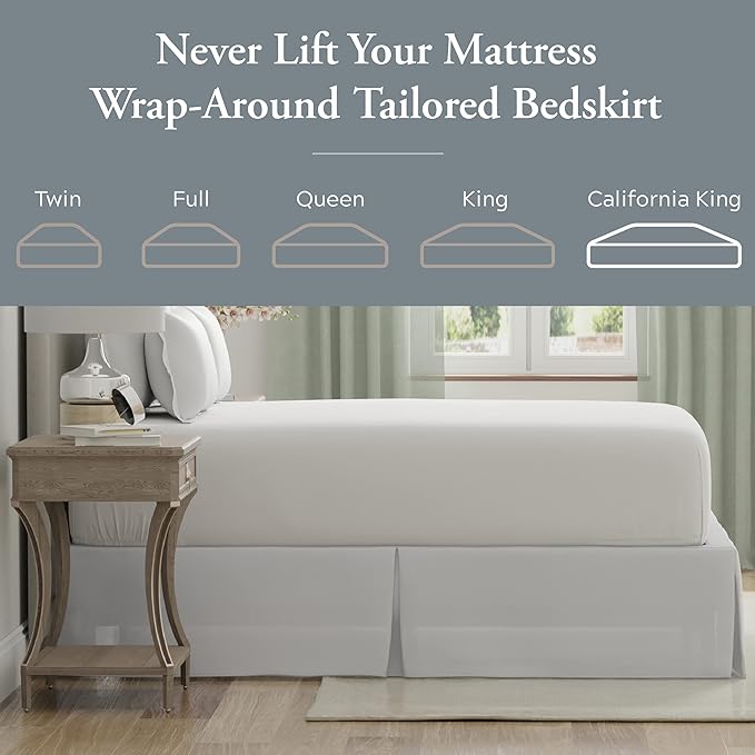 Bed Maker’s Never Lift Your Mattress Bed Skirt, Designed for Box Spring Beds, Split Corners, 14 Inch Drop Length, California King, White