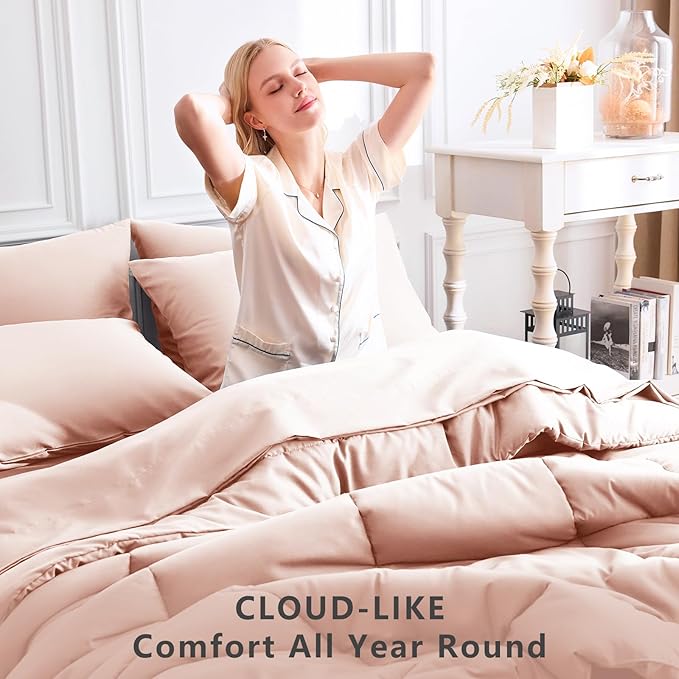 CozyLux Oversized King Comforter Sets Blush Pink, 7 Pieces Bed in a Bag, Ultra-Soft All Season Bedding Sets with Stitch Quilted Comforter, Flat Sheet, Fitted Sheet, Pillowcases, Blush Pink
