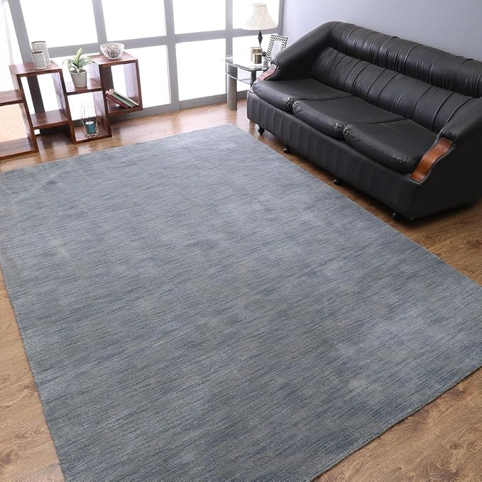 Rugsotic Carpets Hand Knotted Gabbeh Wool 3'x5' Area Rug Solid Light Blue L00111