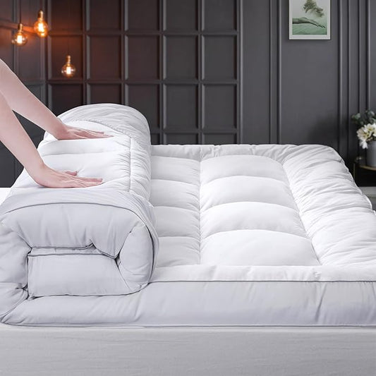HYPREST Mattress Topper Twin, Extra Thick Down Alternative Mattress Topper 1300 GSM, 100% Cotton Cooling Soft Quilted Plush Pillow Top Mattress Pad 8-24"