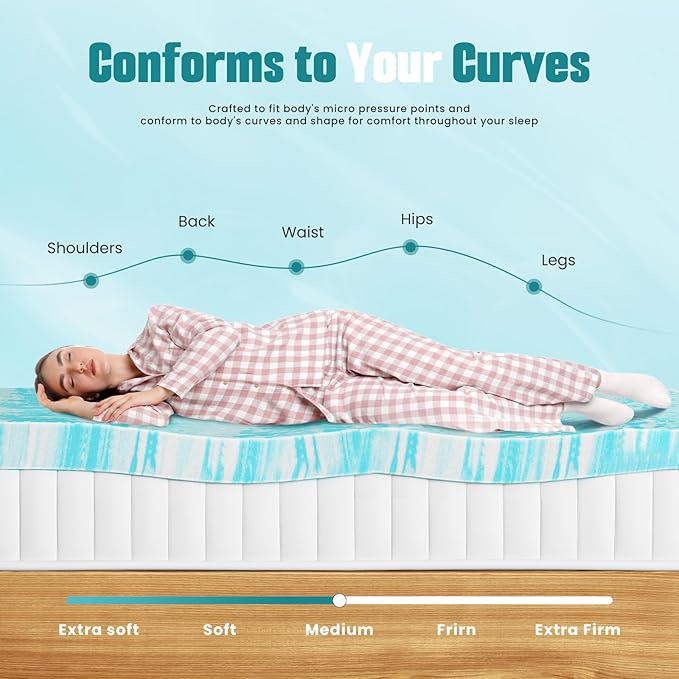 NEWBULIG Mattress Toppers Memory Foam Queen, 3 Inch Thick Bed Topper Pad Cooling Gel Infused Soft Comfy Padding Breathable for Sleeper Sofa Couch RV Camper, CertiPUR-US Certified