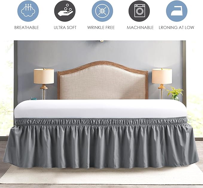 FreshCulture Elastic Bed Skirt - Full Size, 15-Inch Drop, Hotel Quality Dust Ruffle (Dark Grey)