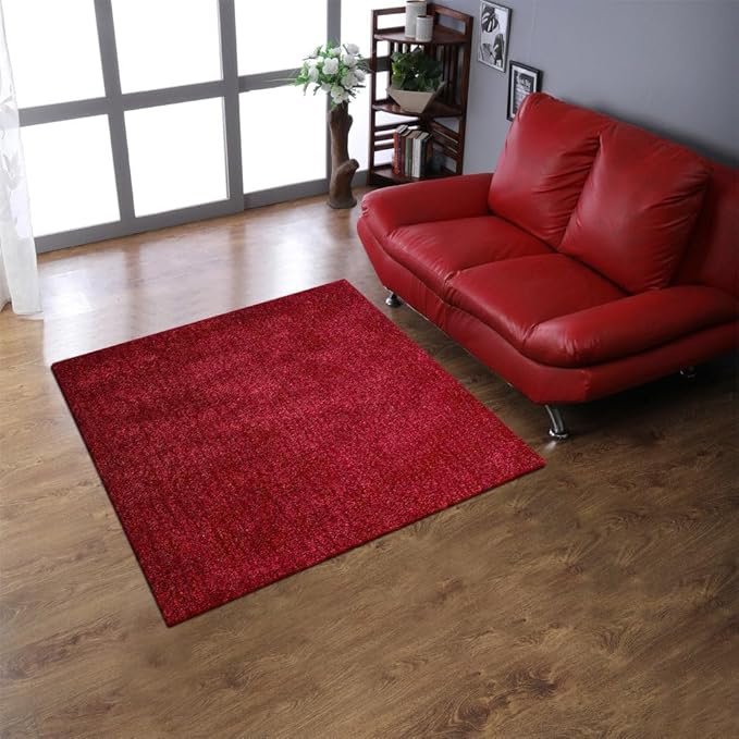 Hand Tufted SHAG Polyester ECO-Friendly Area Rugs - 8'x8', Square, Dark Pink, Solid Plain Design, High Pile Thick Handmade Anti Skid Area Rugs for Living Room, Bed Room K00111