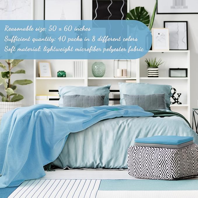 Kinlop 40 Packs Fleece Blanket Bulk 60 x 50 Inch Soft Lightweight Fleece Cozy Blanket Warm Throw Plush Pet Throw for Bed Couch Sofa Home Office Wedding Gifts Travel Camping(Fresh Color,80 Packs)