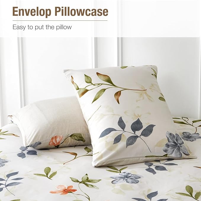 Lekesky Boho Duvet Cover Queen Size, Queen Comforter Cover White Floral Printed Duvet Cover Set, 3 Pieces Soft Microfiber Bedding Set with Zipper and 2 Pillowcases (Queen, 90"x90")