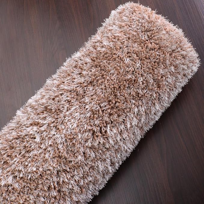 Hand Tufted SHAG Polyester ECO-Friendly Area Rugs - 2'6''x6', Runner, Beige, Solid Plain Design, High Pile Thick Handmade Anti Skid Area Rugs for Living Room, Bed Room K00111