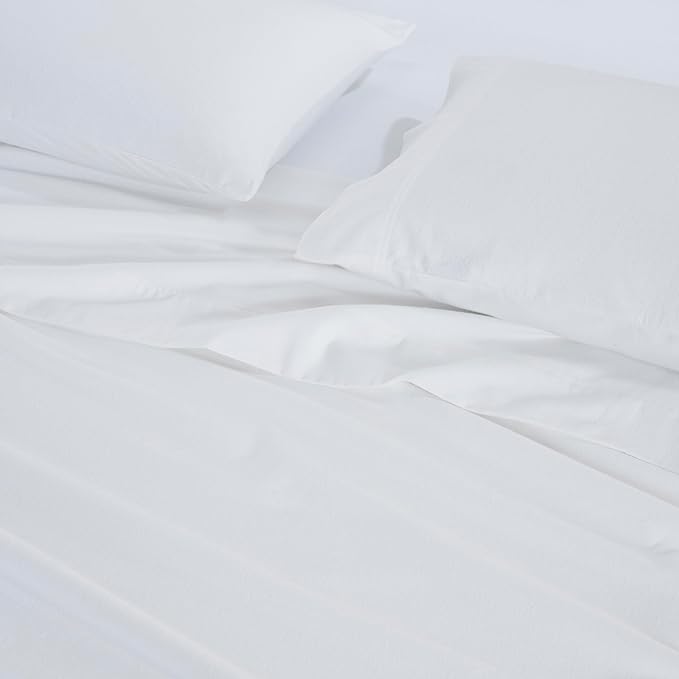 Superior Flannel Cotton Bed Sheet Set, Includes Flat Sheet, Fitted Sheet, Two Pillowcases (Twin Sizes Include One Pillowcase), Breathable, Modern Solid Classic - Split Top King, White