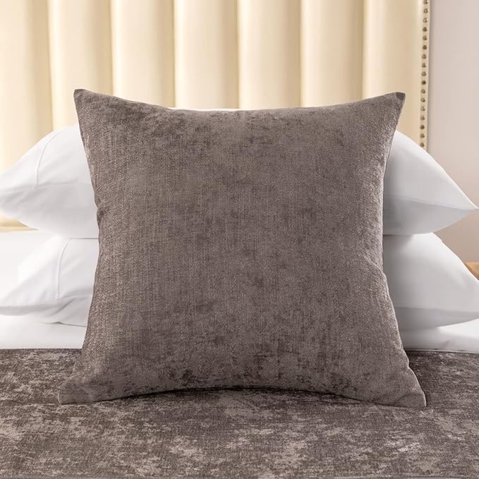 AMBERIS 2 Pillowcases (45×45cm)(Without Insert) Grey, Chenille Soft No Fading Modern 2 Pillowcases (Without Insert)