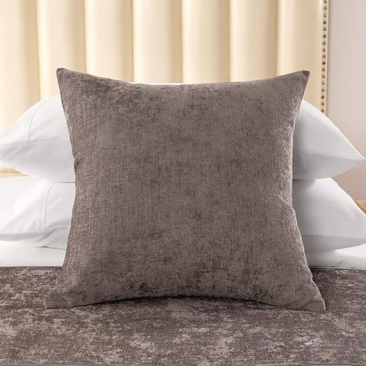 AMBERIS 2 Pillowcases (45×45cm)(Without Insert) Grey, Chenille Soft No Fading Modern 2 Pillowcases (Without Insert)