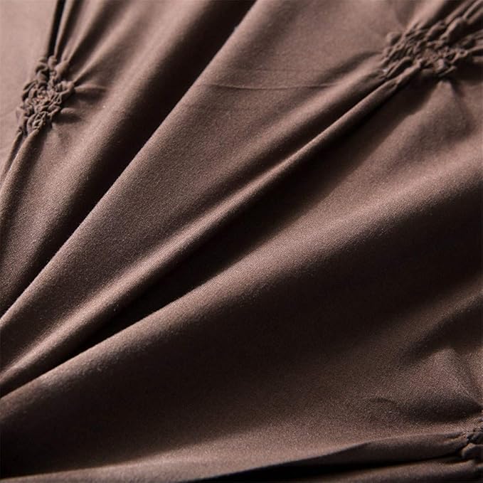 Feelyou Pinch Pleated Duvet Cover with Zipper Closure Pintuck Comforter Cover Set Twin Size Luxurious Pintuck Tufted Bedding Set Solid Coffee Microfiber Bedspread Cover with 1 Pillow Shams Soft