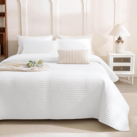 Lady Ann Oversized King Quilt 120x120, White Oversized King Bedspreads Set for Bed, Lightweight & Soft Farmhouse Coverlet All Season Extra Large 3 Pcs Quilted Bedding Sets